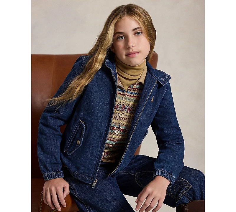 Polo Ralph Lauren Girls' 7-16 Indigo Mock Neck Denim Jacket