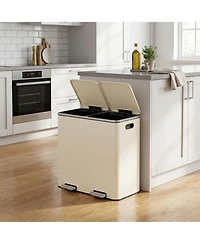 SongmicsHome 2 x 10.6-Gallon (2 40 L) Dual-Compartment Kitchen Trash Can with Hinged Lids, Plastic Inner Buckets and 15 Bags, Airtight Design