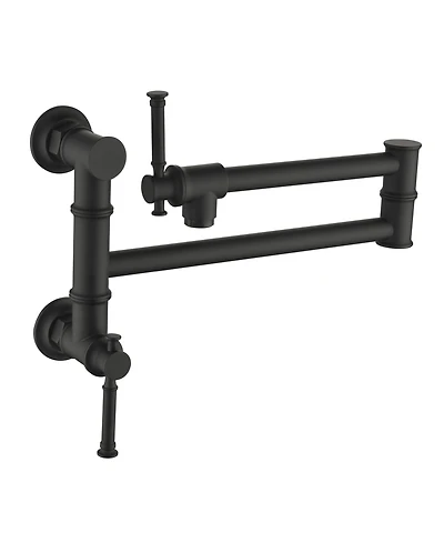 Thirtypeachy Wall Mount Brass Pot Filler Faucet with Swivel Folding Arm, Dual Handles and Aerated Water Flow