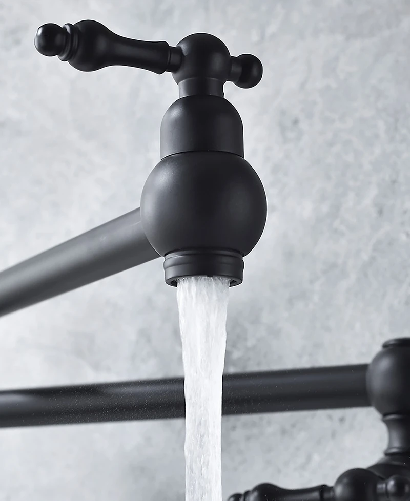 Thirtypeachy Wall Mount Pot Filler Faucet, Folding Swivel Arm with Dual Handles and Brass Construction