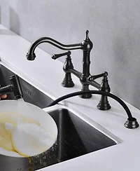 Thirtypeachy Bridge Kitchen Faucet with Dual Handles, High Arc Spout, Pull-Out Side Sprayer and 360degree(s) Swivel