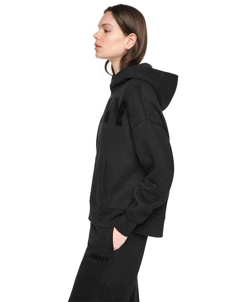 Dkny Sport Women's Flocked Logo Relaxed-Fit Hoodie