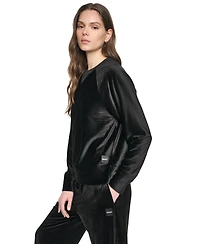 Dkny Sport Women's Velour Raglan Relaxed-Fit Pullover Top