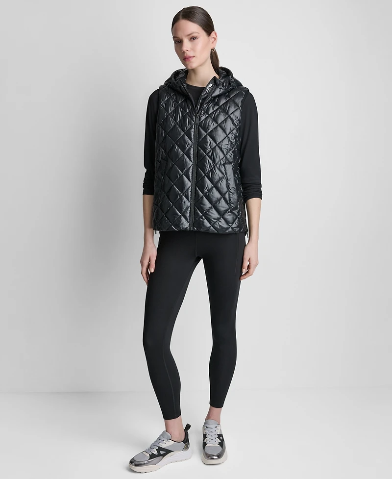 Dkny Sport Women's Hooded Diamond Quilt Vest