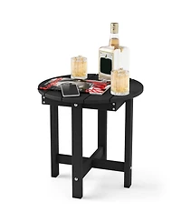 Mecale 18 Adirondack Round Side Table with Wood Grain Slats, Holds 66 lbs