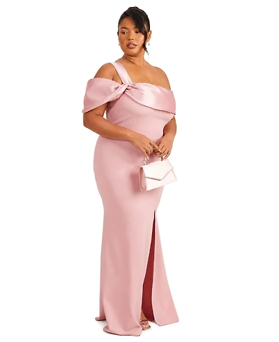 Quiz Plus Satin One Shoulder Maxi Dress