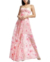 Dress The Population Women's Connor Strapless Sweetheart 3D Floral Bustier Fit and Flare Gown