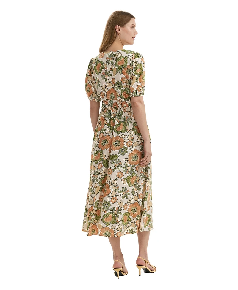 Finery London Womens Addison Floral Linen Blend Midi Dress