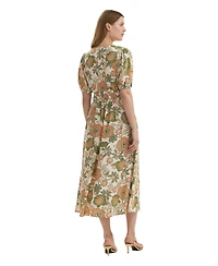 Finery London Womens Addison Floral Linen Blend Midi Dress