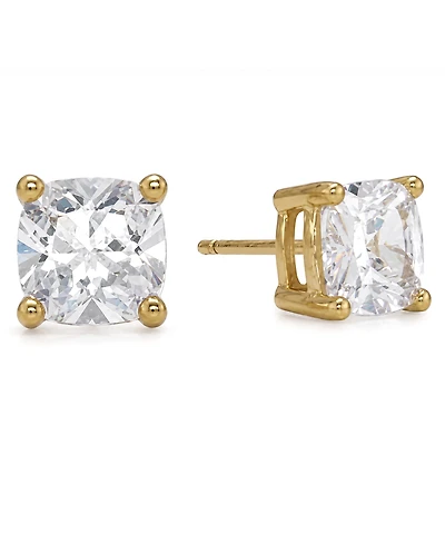 and Now This Cubic Zirconia Cushion Stud Earrings Silver Gold Plate