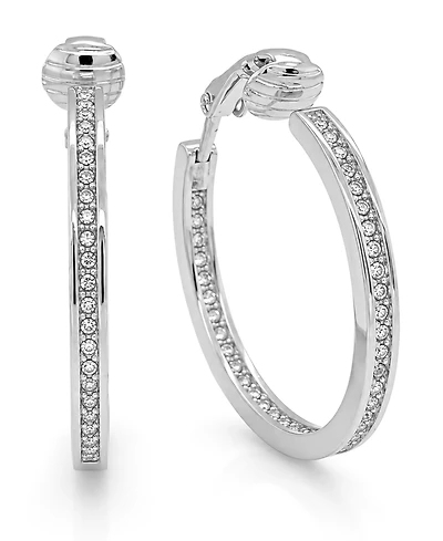 And Now This Cubic Zirconia Medium In & Out Clip-On Hoop Earrings in Silver-Plate, 1.18"