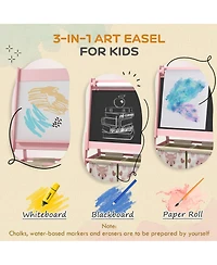 Qaba Toy Box with Lid and Kids Easel with Paper Roll, board board