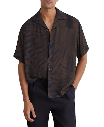 Reiss Men's Shindora Plisse Printed Cuban-Collar Shirt