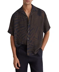 Reiss Men's Shindora Plisse Printed Cuban-Collar Shirt