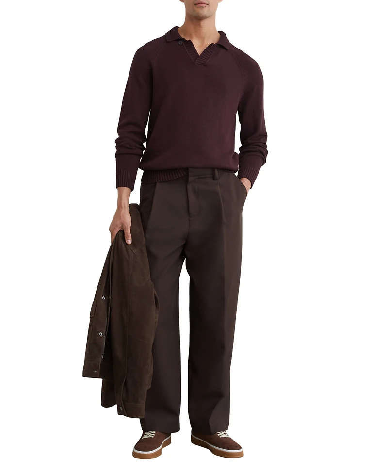 Reiss Men's Ashdown Raglan-Sleeve Open-Collar Cotton Polo Sweater