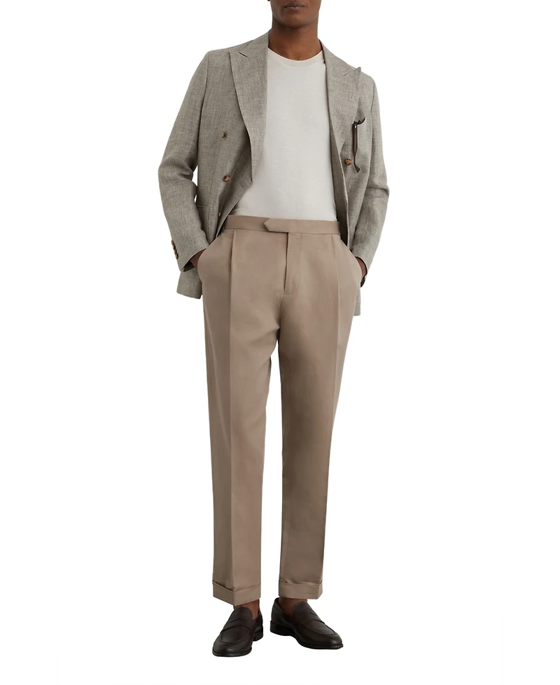 Reiss Men's Com Cotton-Linen Blend Tapered Pleated Trousers Pants