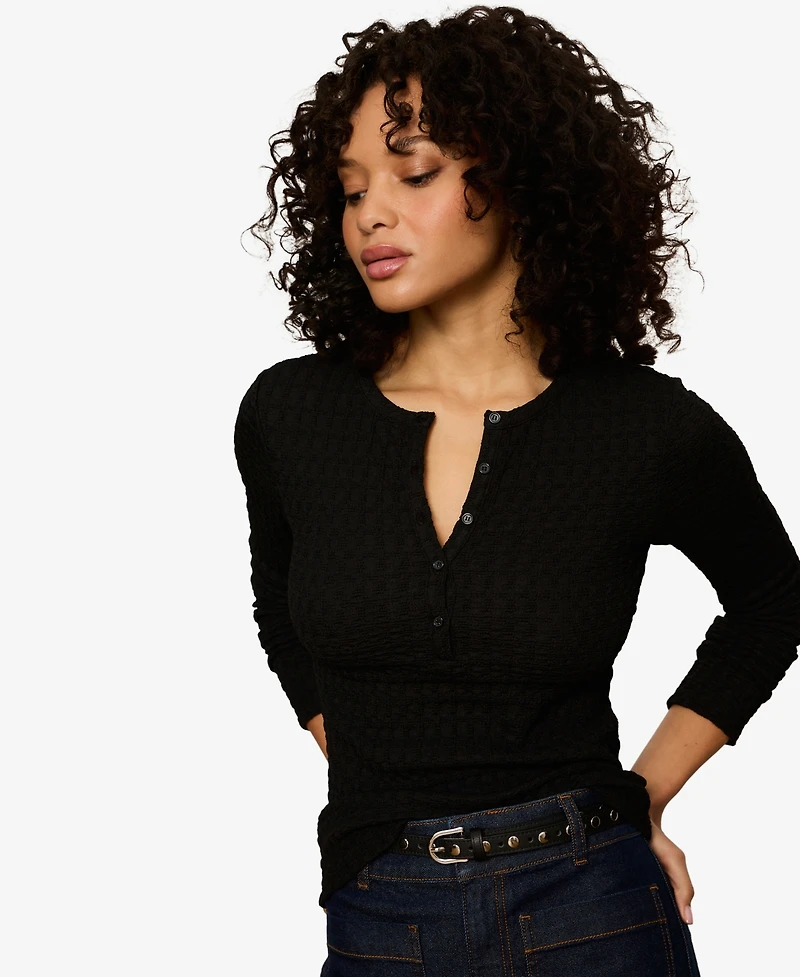 Sanctuary Women's Not So Basic Textured Long-Sleeve Henley Top