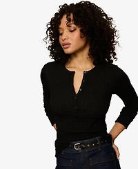 Sanctuary Women's Not So Basic Textured Long-Sleeve Henley Top
