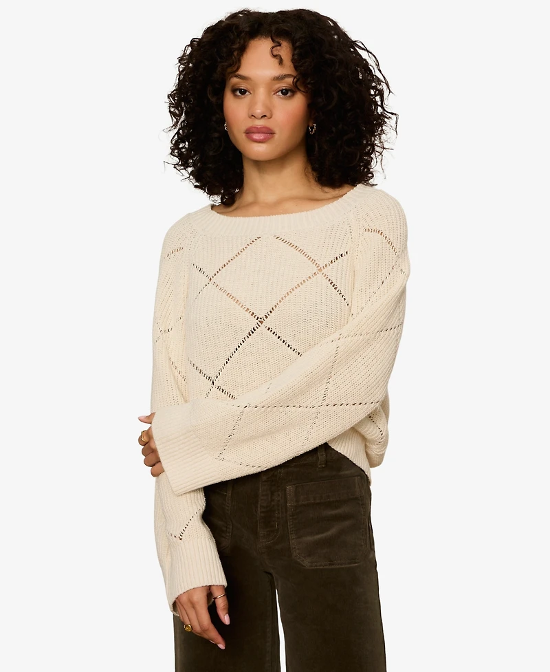 Sanctuary Women's Diamond Stitch Crewneck Long-Sleeve Sweater Tee
