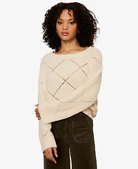 Sanctuary Women's Diamond Stitch Crewneck Long-Sleeve Sweater Tee