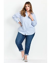 Avenue Women's Classic Stripe Boyfriend Shirt