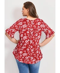 Avenue Women's Plus Crew Ruffle Hem Top