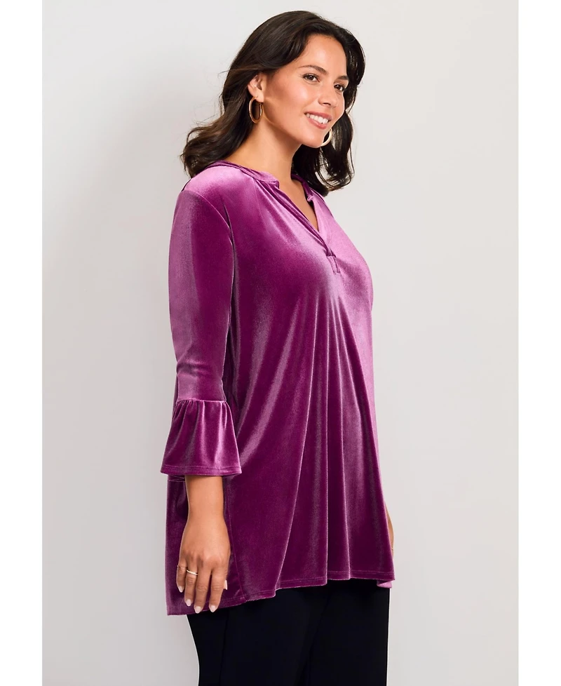 Avenue Women's Plus Split Neck Bell Sleeve Top
