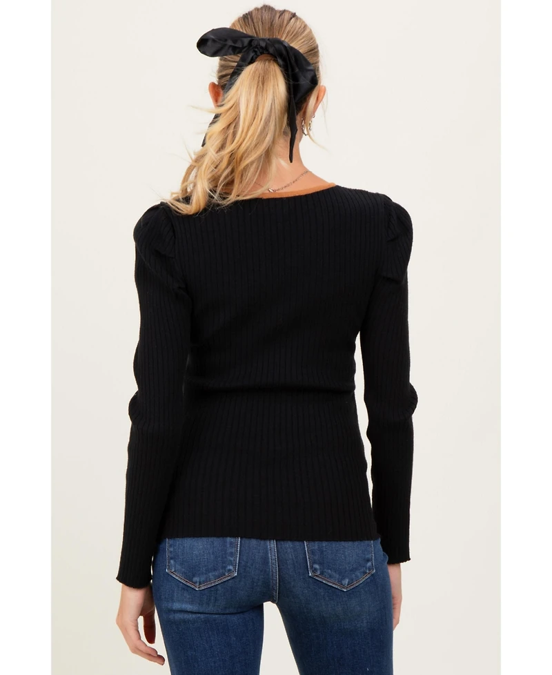 Pinkblush Maternity Ribbed Knit Cutout Tie Front Long-Sleeve Top