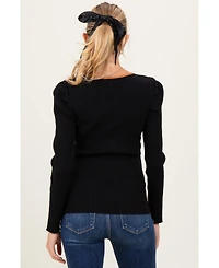 Pinkblush Maternity Ribbed Knit Cutout Tie Front Long-Sleeve Top
