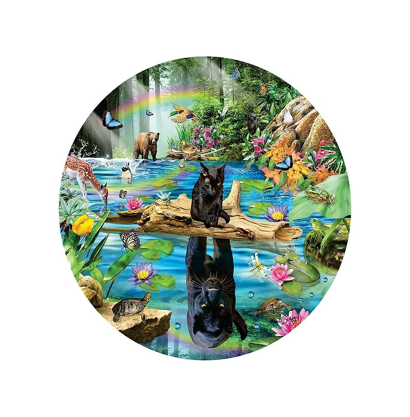 SunsOut Panther Reflections Round Interlocking-Pieces 500-Piece Jigsaw Puzzle, Ages 15+