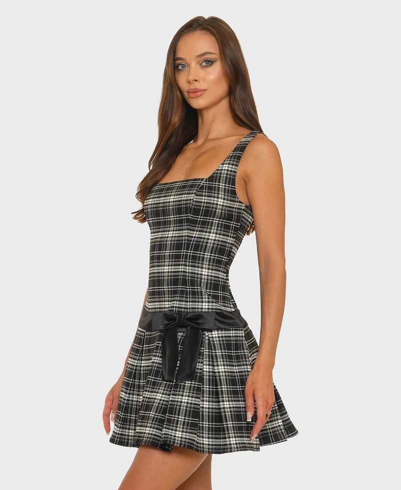 B Darlin Juniors' Square Neck Drop-Waist Contrast Bow Detail Dress