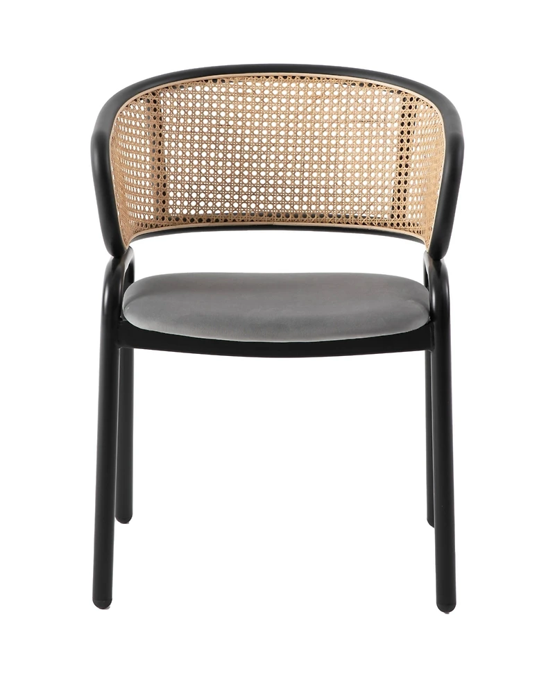 LeisureMod Ervilla 2-pcs Velvet Dining Chair with Rattan Backrest - Modern Kitchen Accent Armchair with Floor Protectors