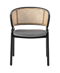 LeisureMod Ervilla 2-pcs Velvet Dining Chair with Rattan Backrest - Modern Kitchen Accent Armchair with Floor Protectors