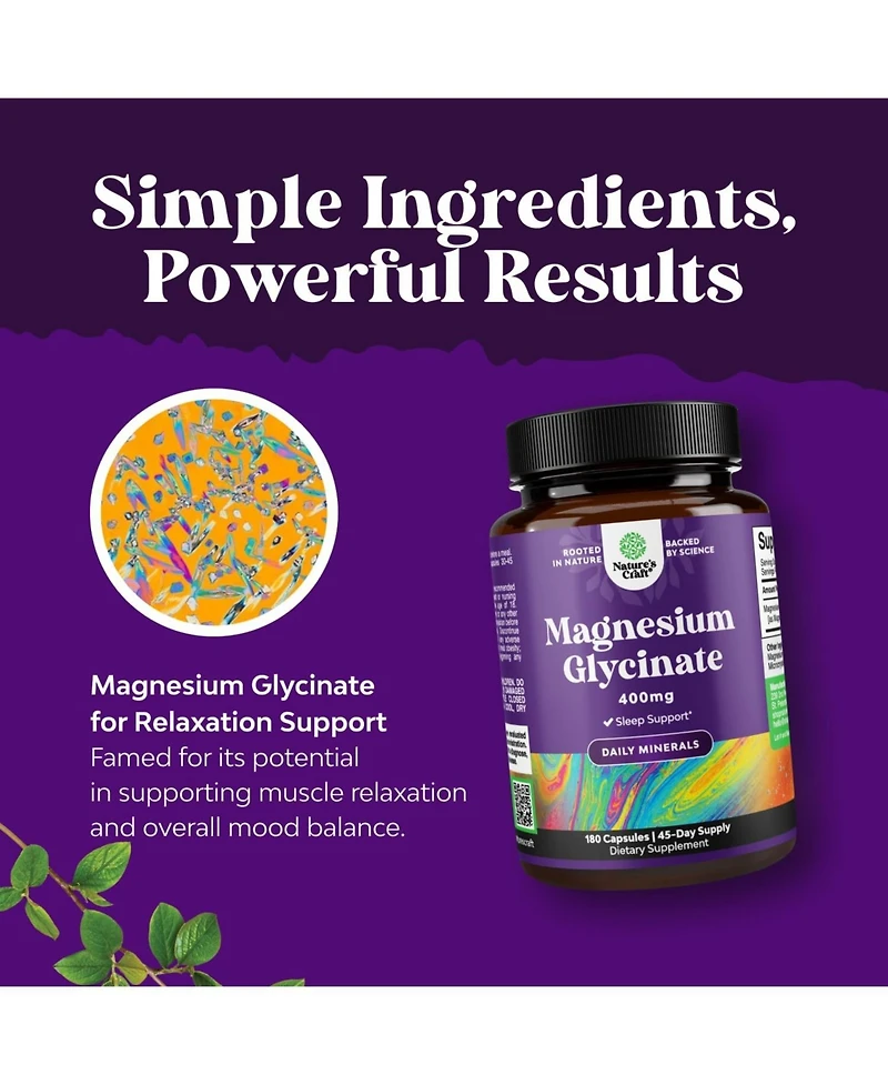 Nature's Craft Pure Magnesium Glycinate Supplement 400milligram