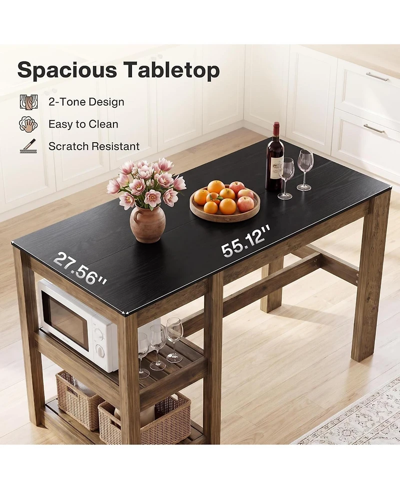 Tribesigns Kitchen Island with Storage,Open Shelving Bar Table with Large Worktop