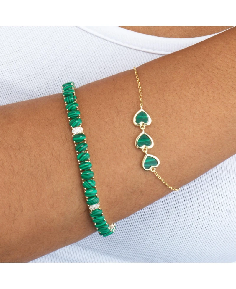The Lovery Malachite Trio Heart Bracelet 14K