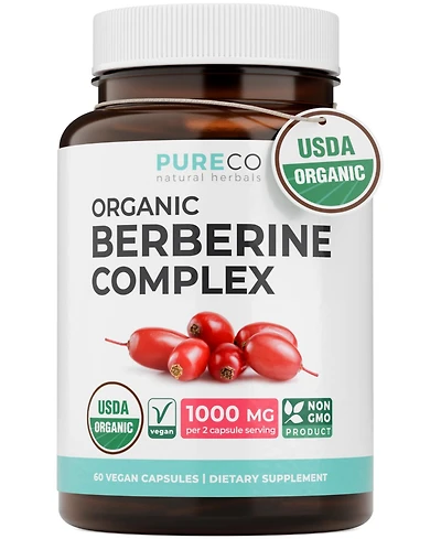 Pure Co Berberine Supplement, 1000 Milligram Berberine Complex, 300 Milligram Active Berberine, , Non-gmo, 60 Capsules
