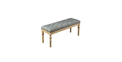 Flynama 48" Linen Tufted Dining Bench - Solid Hardwood Turned Legs for Traditional Dining