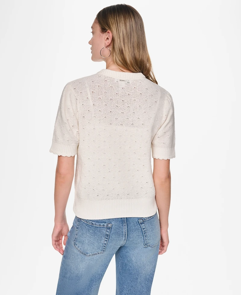 Dkny Jeans Women's Baby Chenille Short-Sleeve Lightweight Open-Stitch Cardigan