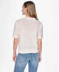 Dkny Jeans Women's Baby Chenille Short-Sleeve Lightweight Open-Stitch Cardigan