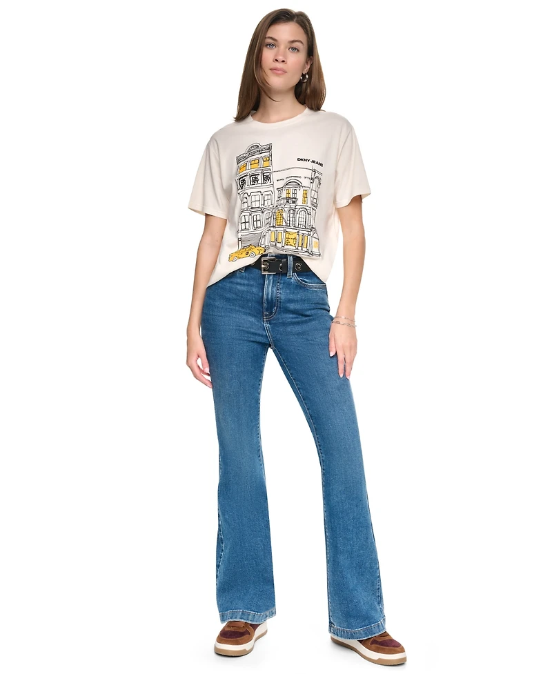 Dkny Jeans Women's New York Downtown Logo Relaxed Graphic Cotton-Blend Tee