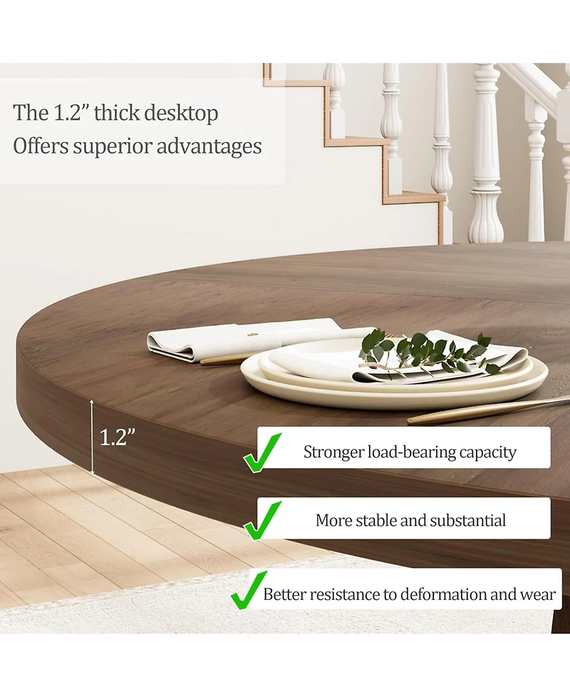 gaomon 47" Round Dining Table for 4, Wood Top with Cross Base