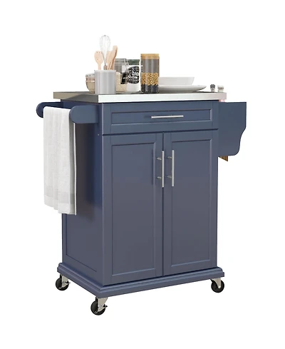 Homcom Rolling Kitchen Island on Wheels with Drawer, Spice Rack