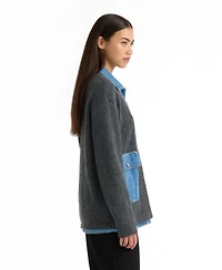 Nvlt Women's Cardigan with Denim Shirt Twofer