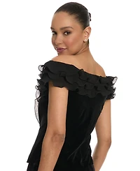 Muse Women's Off-The-Shoulder Velvet Ruffle Blouse