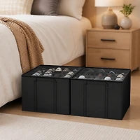 SpaceAid Shoe Organizer for Closet, 2 Pack Foldable Shoe Storage Bins with Adjustable Dividers, Holds 16-32 Pairs