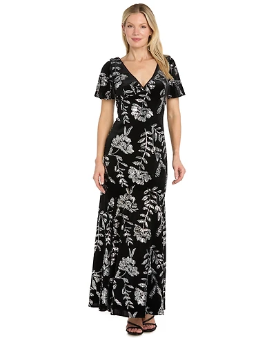 R & M Richards Women's Velvet Sequin-Floral Mermaid Dress