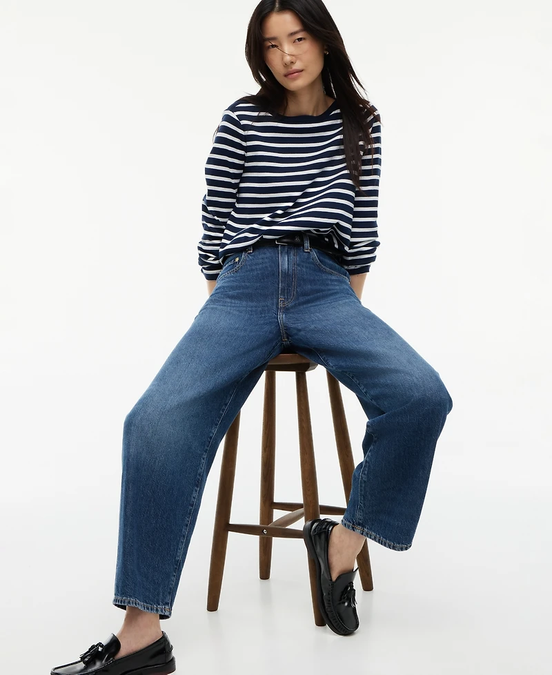 Tommy Hilfiger Women's Quinn Mid-Rise Barrel-Leg Dark-Rinse Jeans