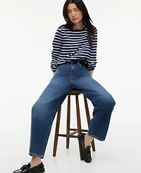 Tommy Hilfiger Women's Quinn Mid-Rise Barrel-Leg Dark-Rinse Jeans
