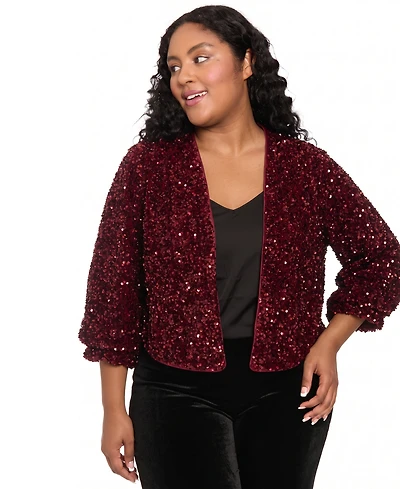 Muse Plus Sequin V-Neck 3/4-Sleeve Bomber Jacket